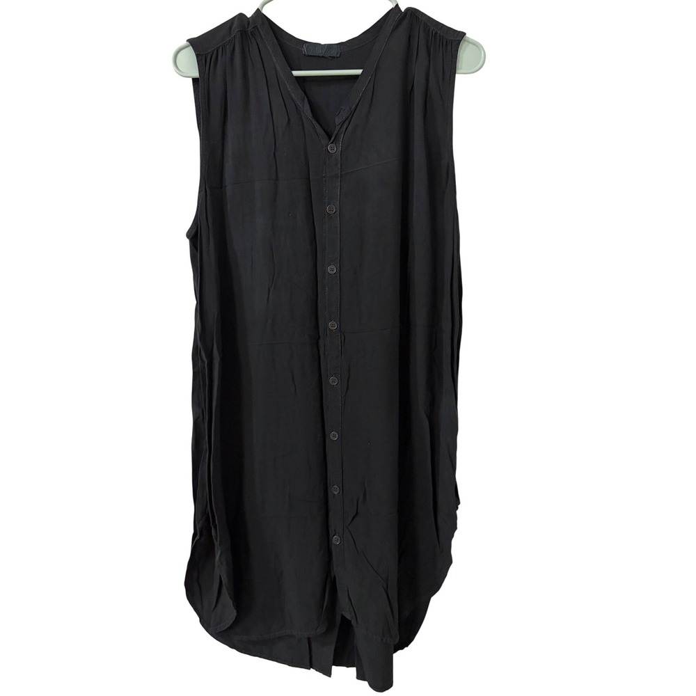 CP Shades Black Rayon Sleeveless Button Tunic Dress Small Made in USA Effortless - Picture 2 of 9